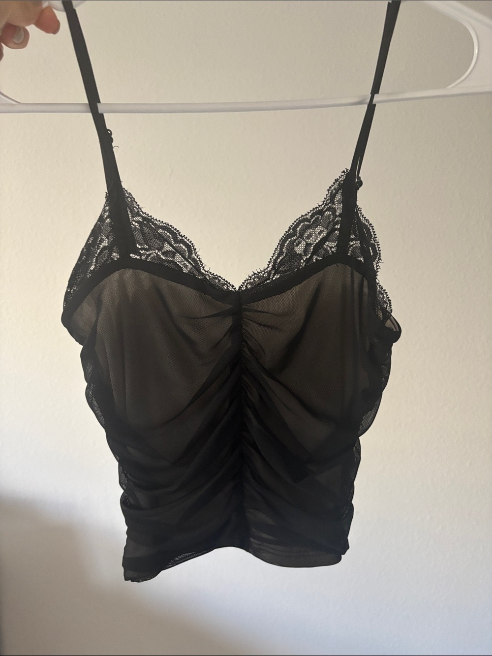 Tilly's Black Lace-Trim Ruched Sheer Tank Top